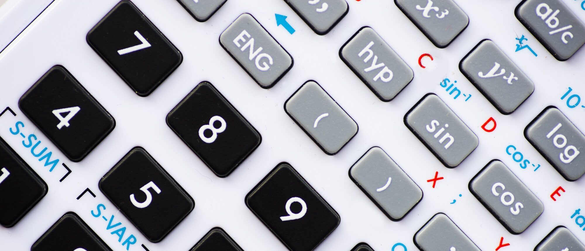 A stock photo of an up close image of a modern advanced calculator